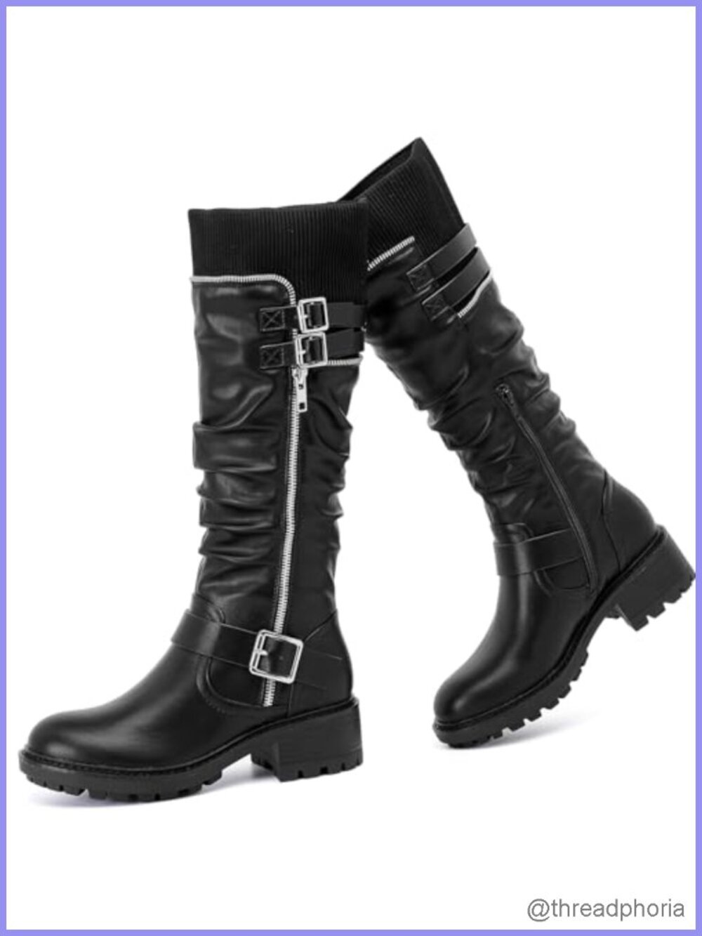 Knee High Slouchy Boots Faux Leather Pointed Toe Zip Comfortable Fall Winter